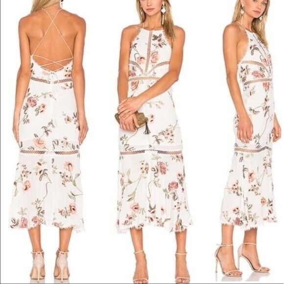 NBD Felicity Floral Embroidered White Midi Sleeveless Dress 🌸